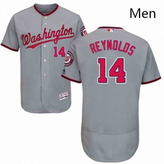 Mens Majestic Washington Nationals 14 Mark Reynolds Grey Road Flex Base Authentic Collection MLB Jersey